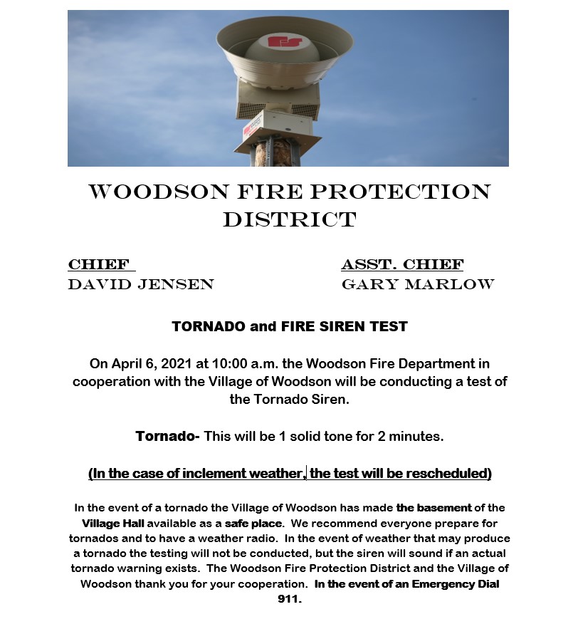 Tornado Siren Test (Woodson Fire Protection District) – Village of ...