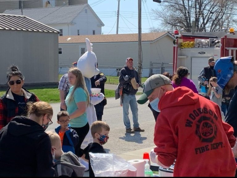 Residents and firefighters at the Easter event