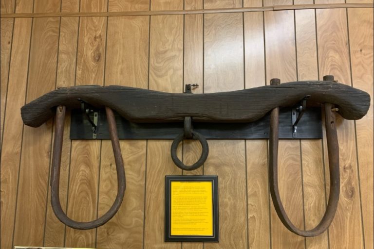 Antique ox yoke on display inside Village Hall