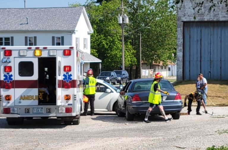 Ambulance and crews at a vehicle rescue drill