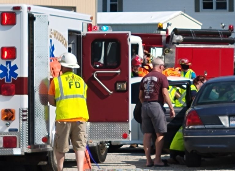 Fire engine and ambulance at the vehicle rescue drill