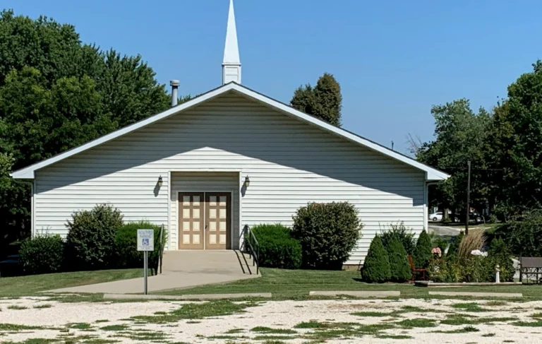 White church building with a steeple